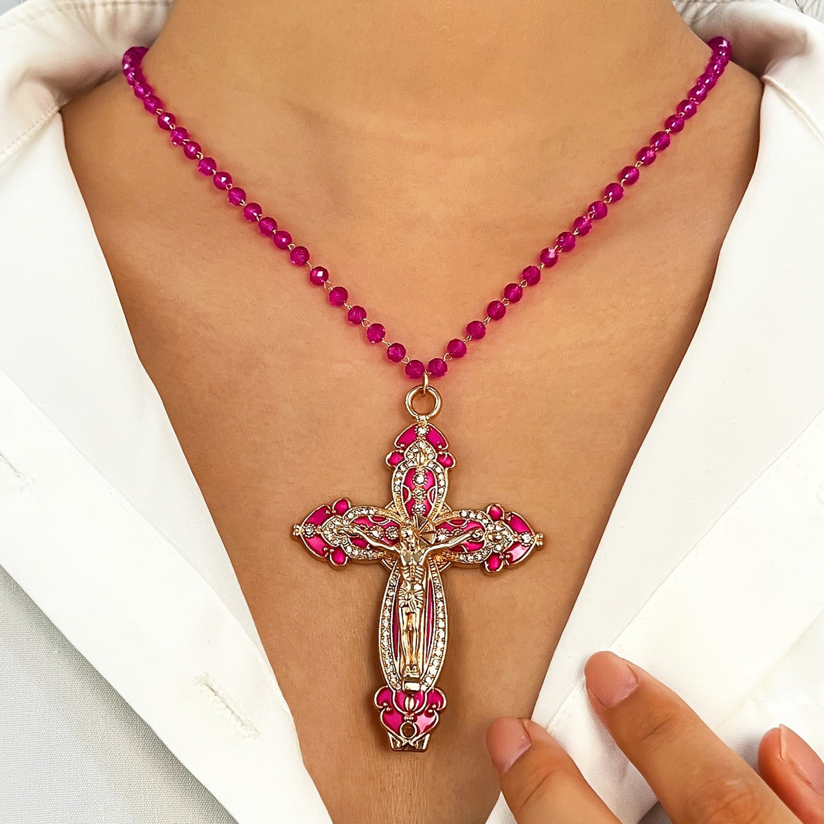 Vintage Inspired Enamel Cross Necklace