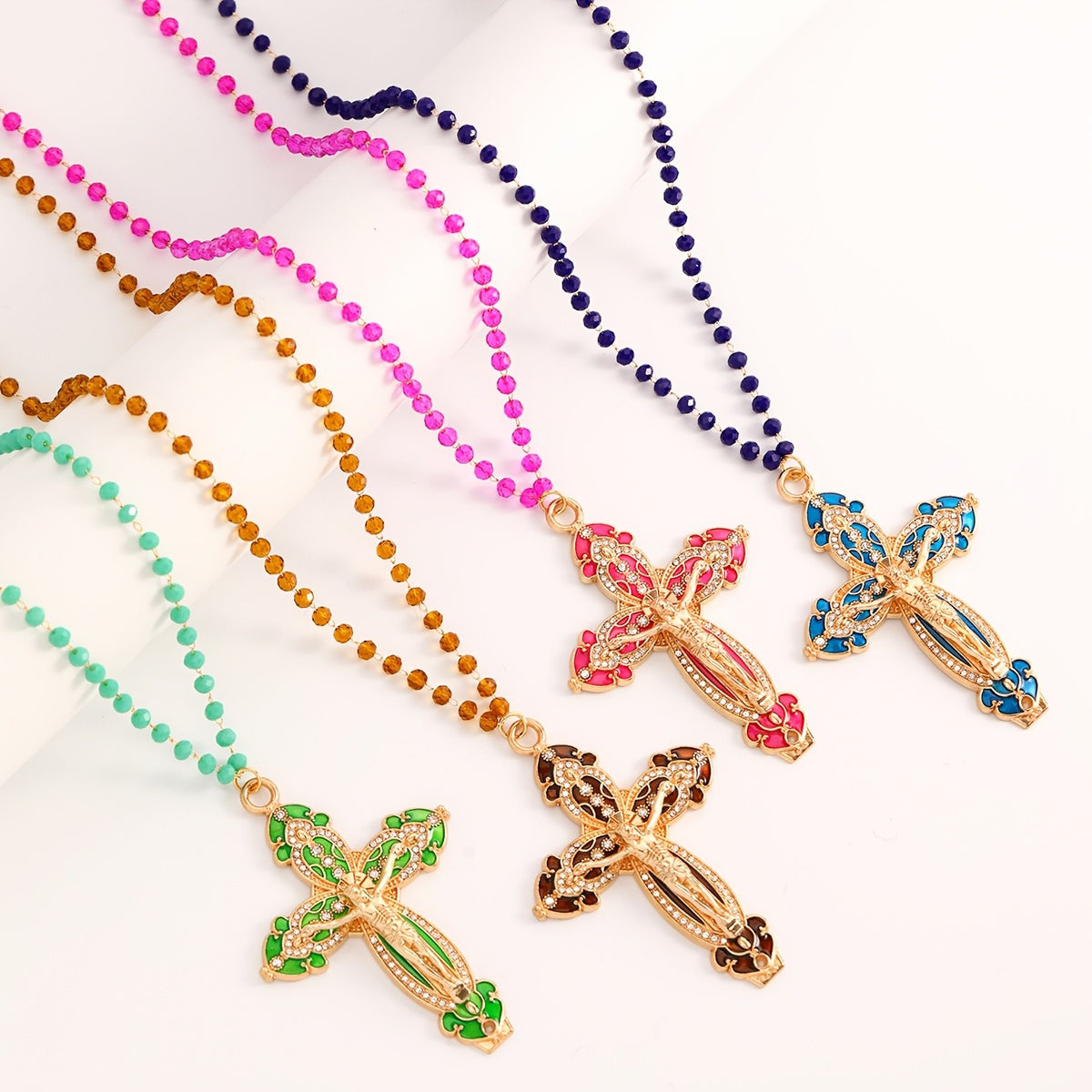 Vintage Inspired Enamel Cross Necklace