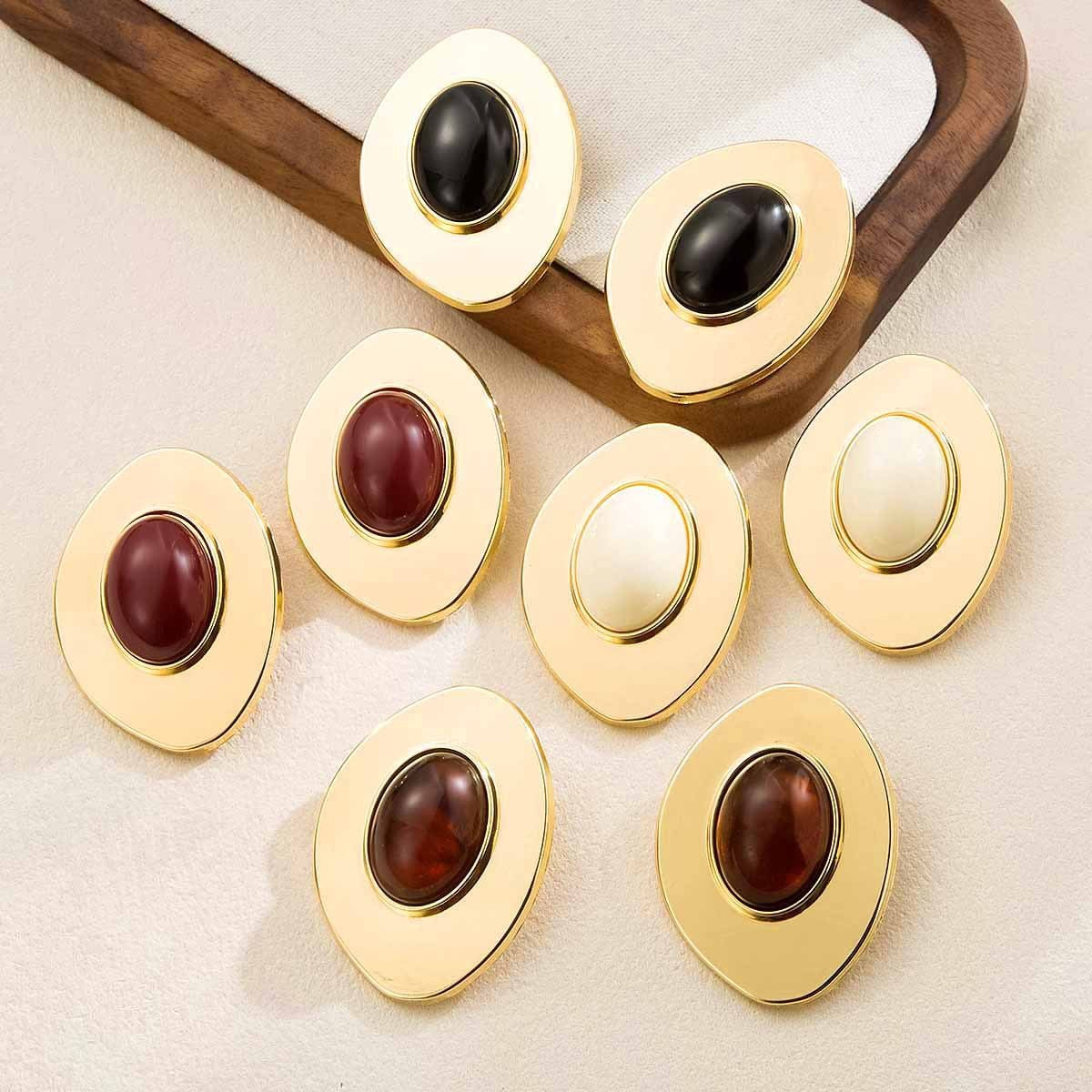 18k Vintage Amber Oval Stud Earrings