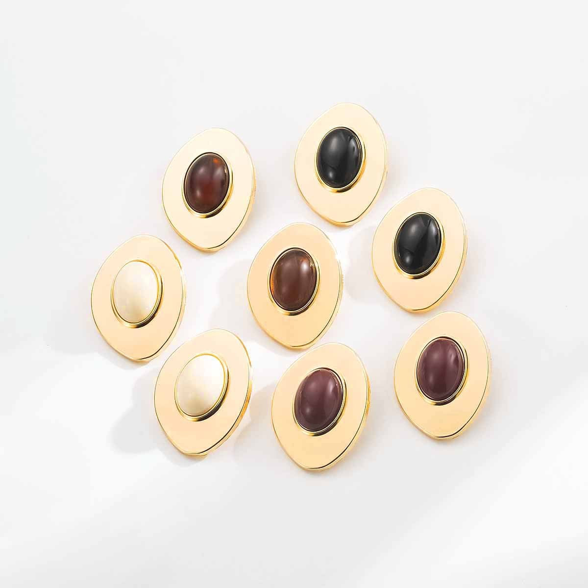 18k Vintage Amber Oval Stud Earrings