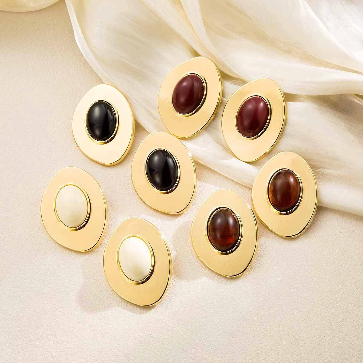 18k Vintage Amber Oval Stud Earrings