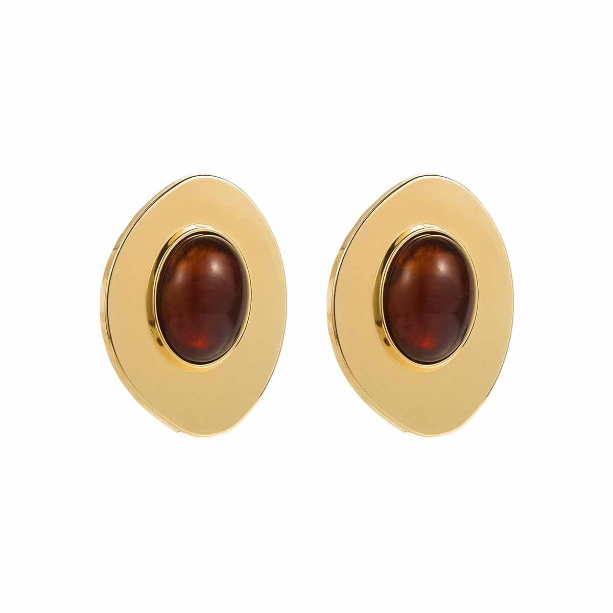 18k Vintage Amber Oval Stud Earrings