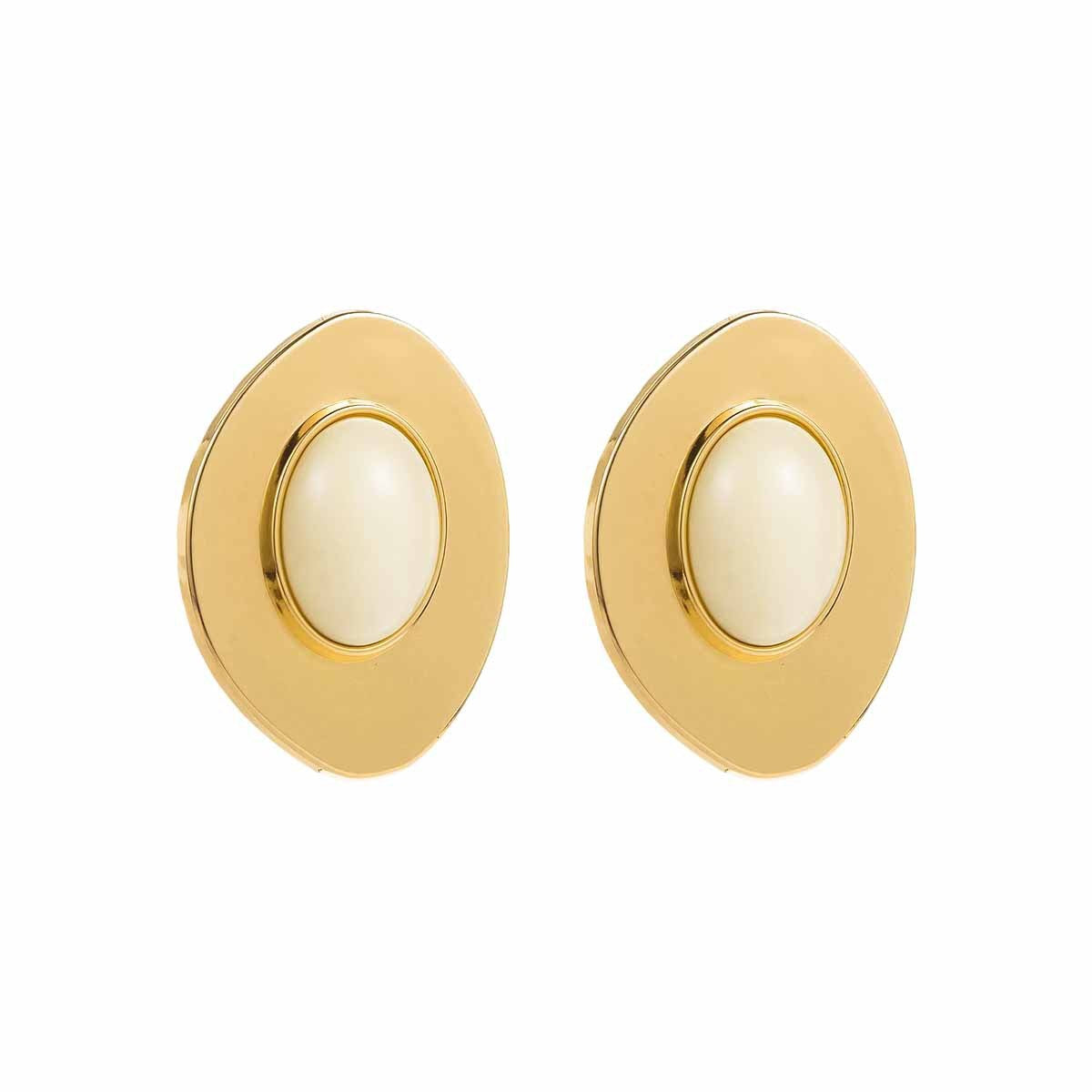18k Vintage Amber Oval Stud Earrings