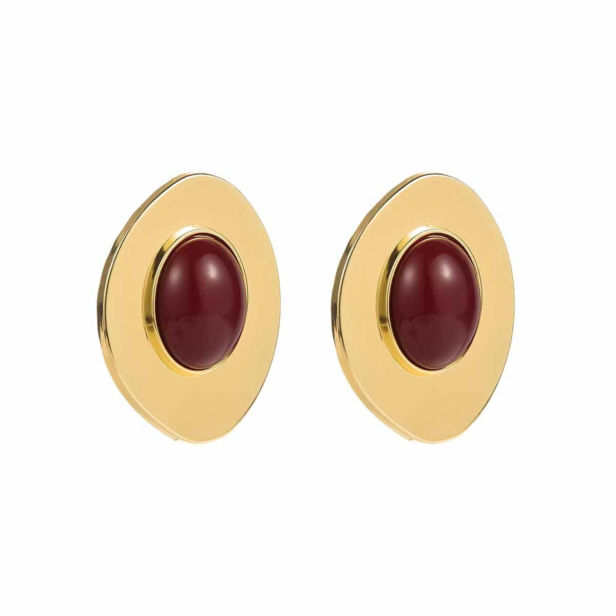 18k Vintage Amber Oval Stud Earrings