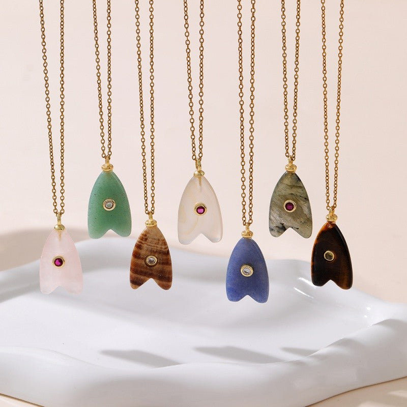 18k Dainty Natural Stone Arrow Necklace