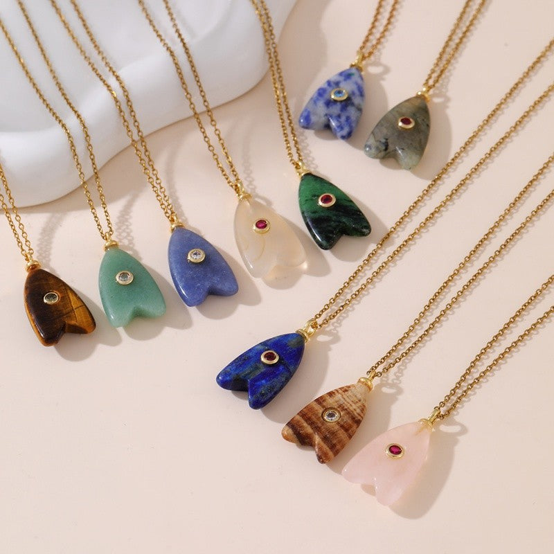 18k Dainty Natural Stone Arrow Necklace