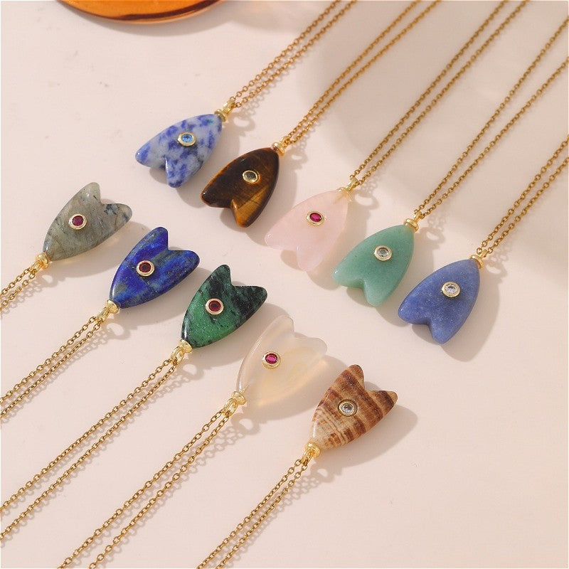 18k Dainty Natural Stone Arrow Necklace