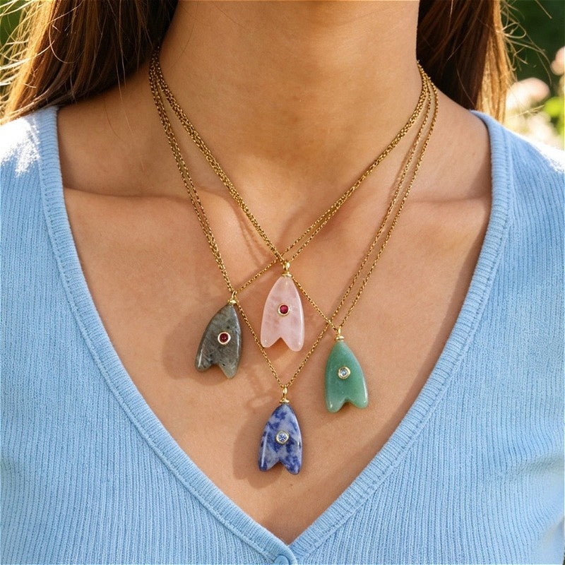 18k Dainty Natural Stone Arrow Necklace