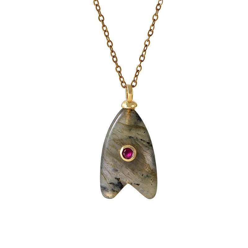 18k Dainty Natural Stone Arrow Necklace