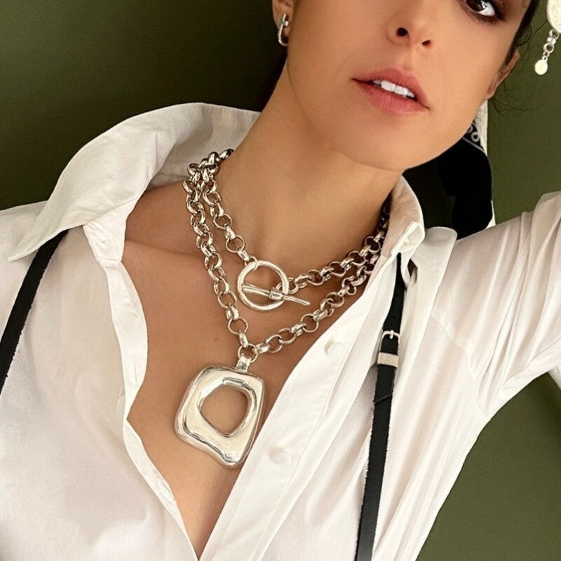 Statement Layered Geometric Square Necklace
