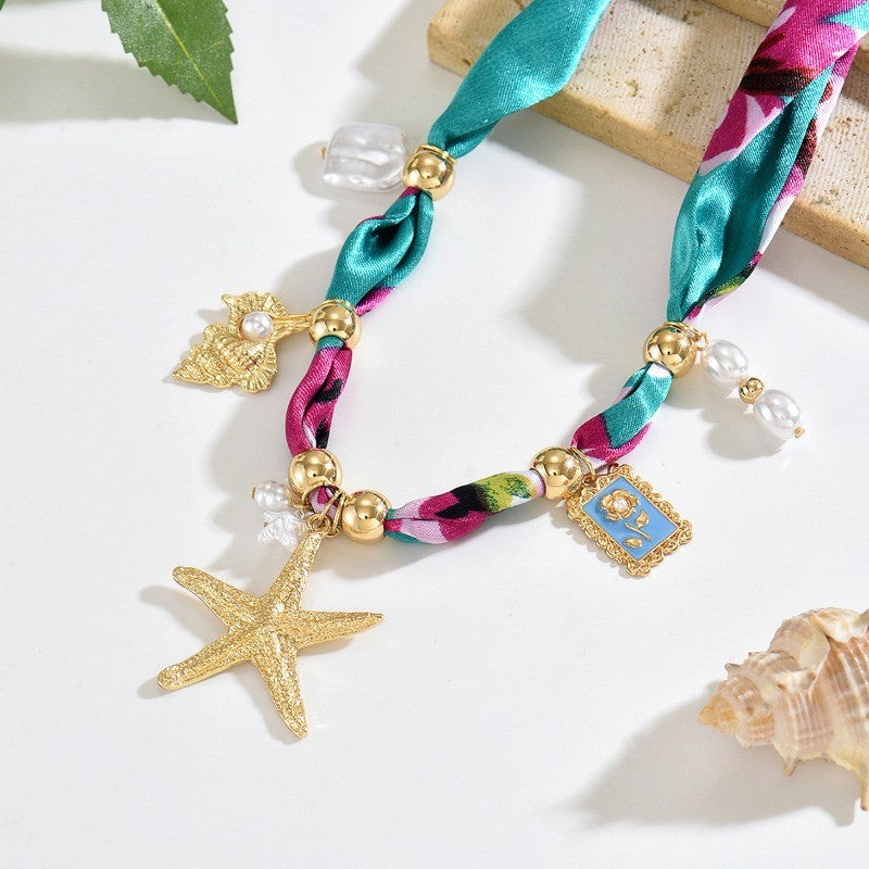 Boho Starfish Scarf Necklace