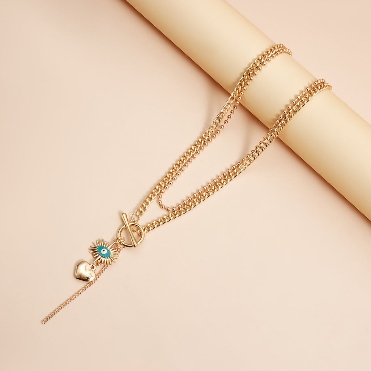 Boho Evil Eye Heart Toggle Necklace
