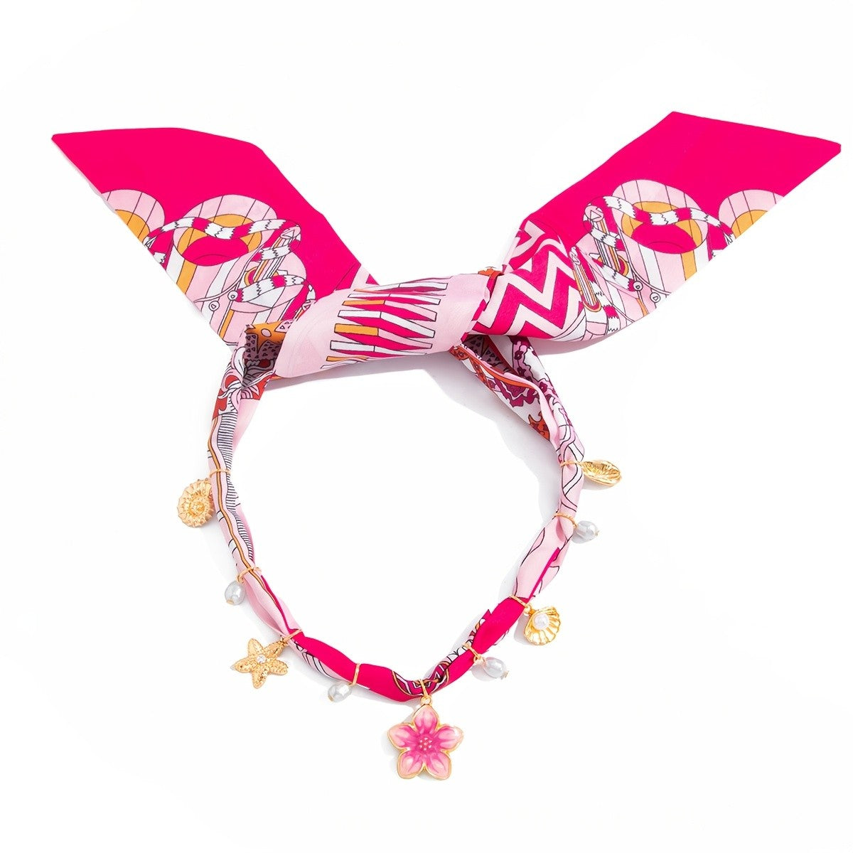 Boho Pink Floral Scarf Choker Necklace