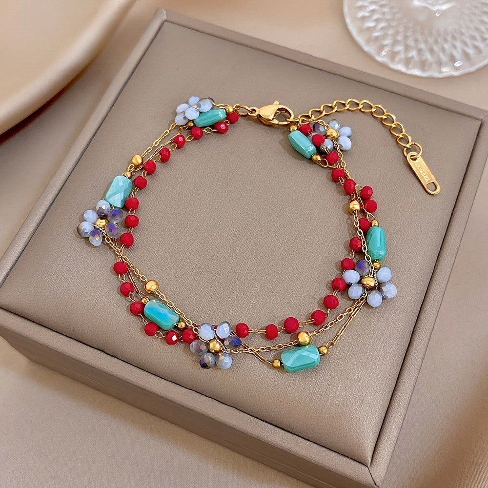 18k Boho Turquoise Floral Beaded Bracelet
