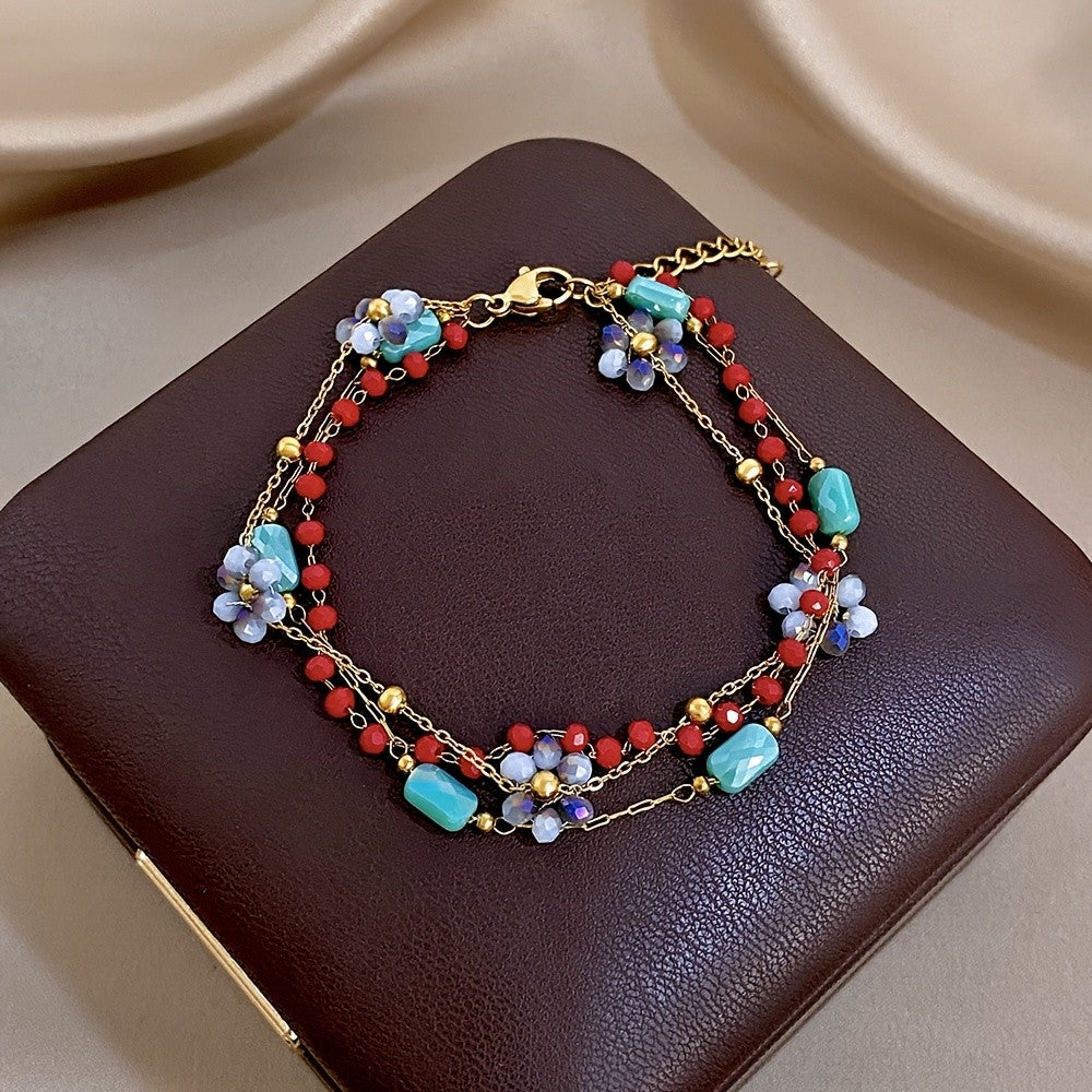 18k Boho Turquoise Floral Beaded Bracelet