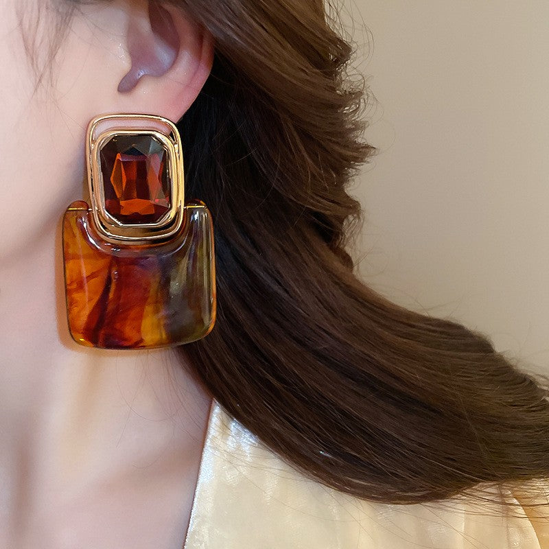Vintage Marbled Resin Square Drop Earrings