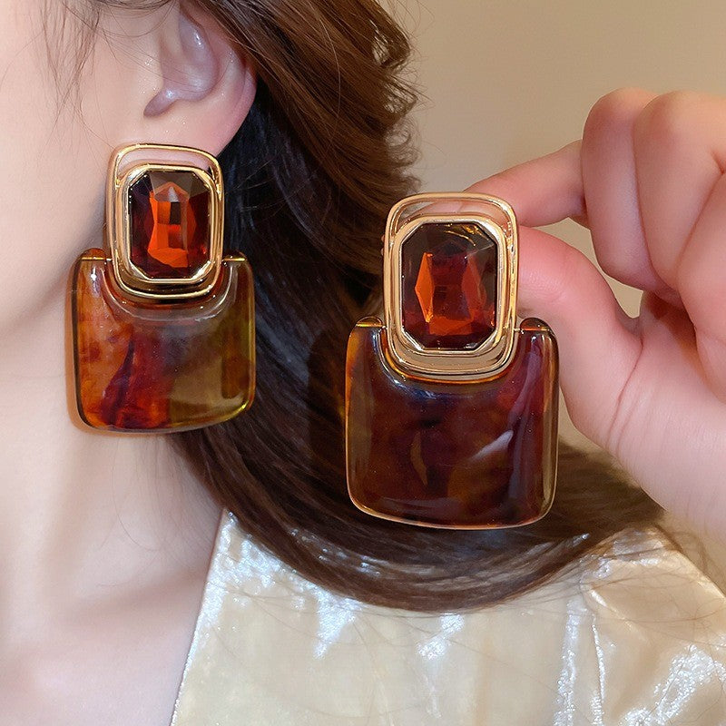 Vintage Marbled Resin Square Drop Earrings