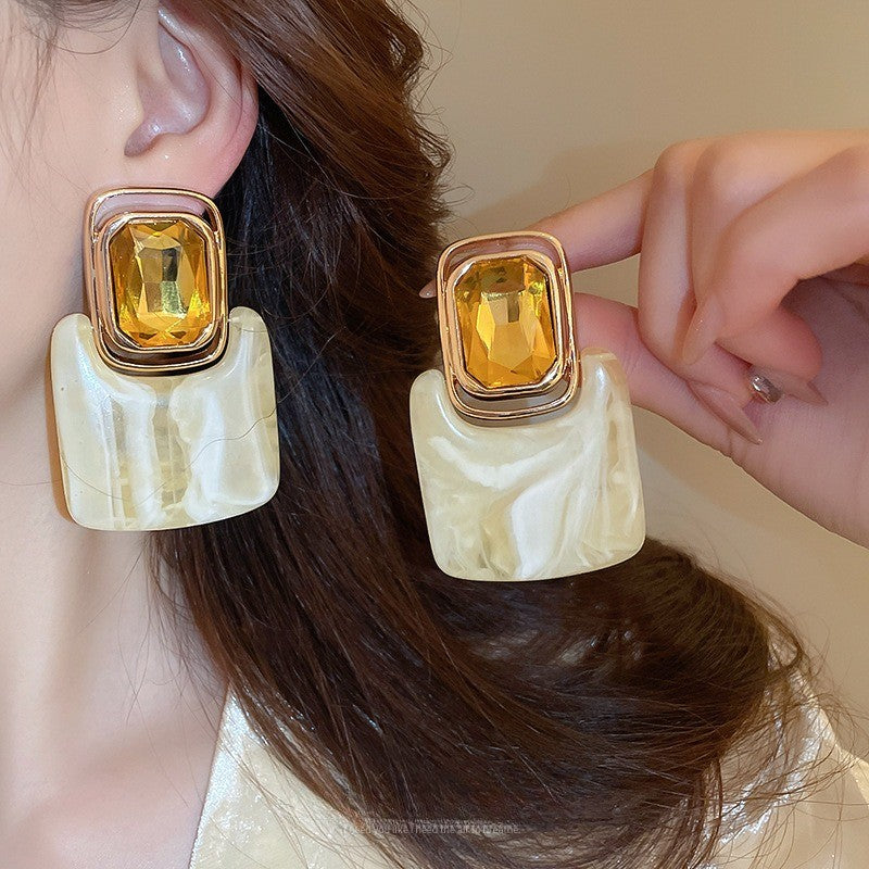 Vintage Marbled Resin Square Drop Earrings