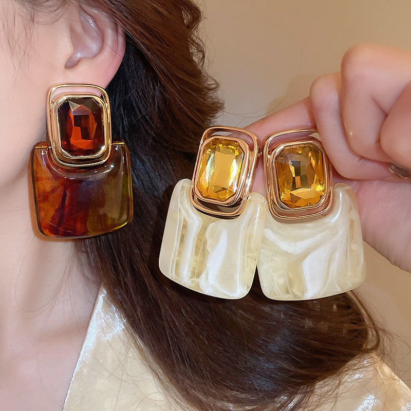 Vintage Marbled Resin Square Drop Earrings