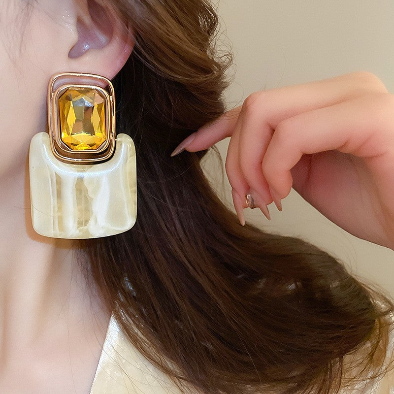Vintage Marbled Resin Square Drop Earrings