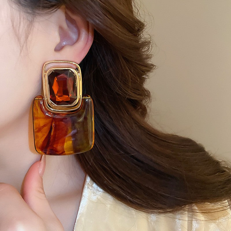 Vintage Marbled Resin Square Drop Earrings