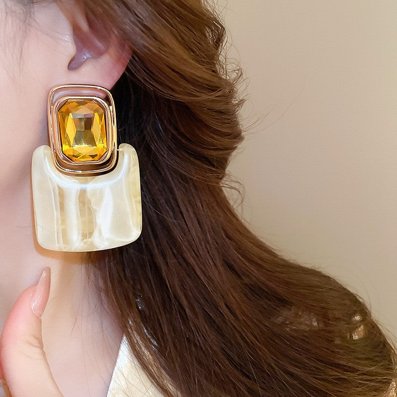 Vintage Marbled Resin Square Drop Earrings