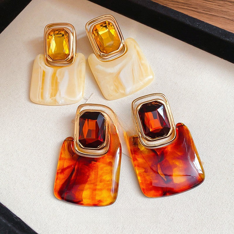 Vintage Marbled Resin Square Drop Earrings