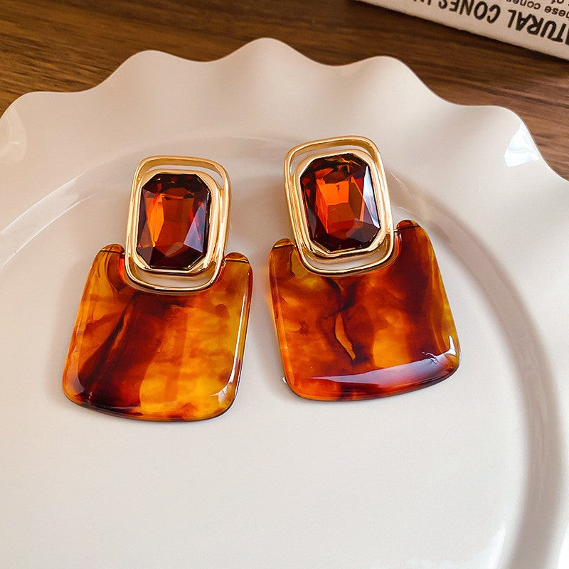 Vintage Marbled Resin Square Drop Earrings