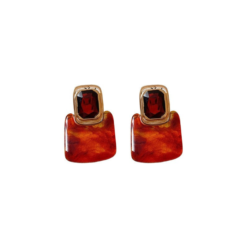 Vintage Marbled Resin Square Drop Earrings