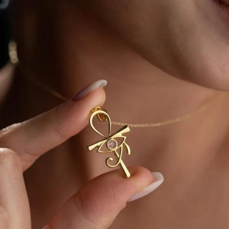 Dainty Eye of Ra Ankh Necklace