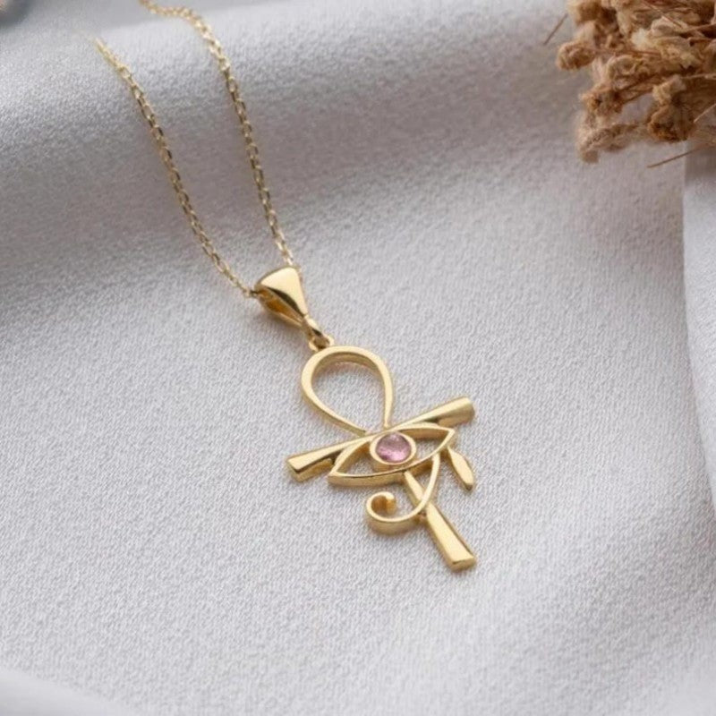 Dainty Eye of Ra Ankh Necklace