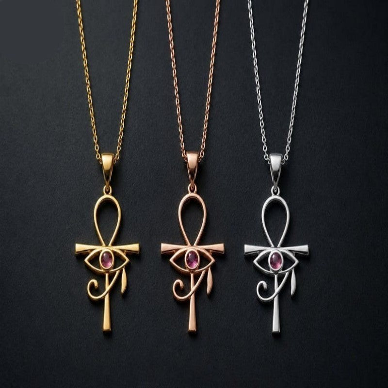 Dainty Eye of Ra Ankh Necklace