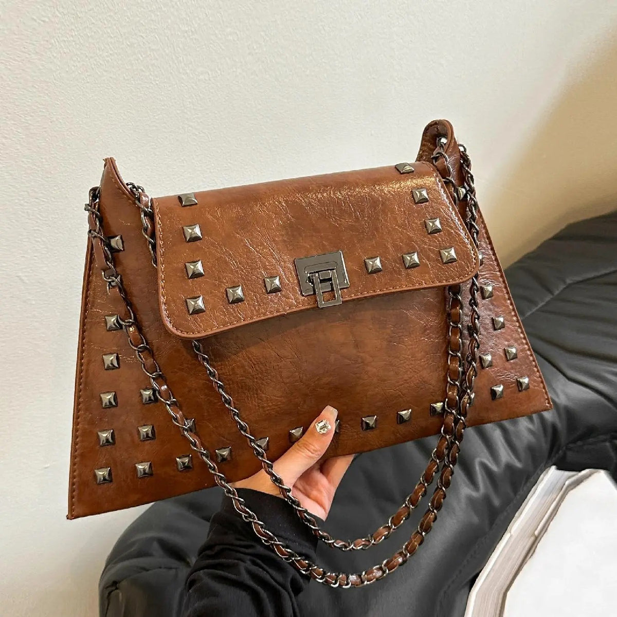Edgy Rivet Chain Shoulder Bag