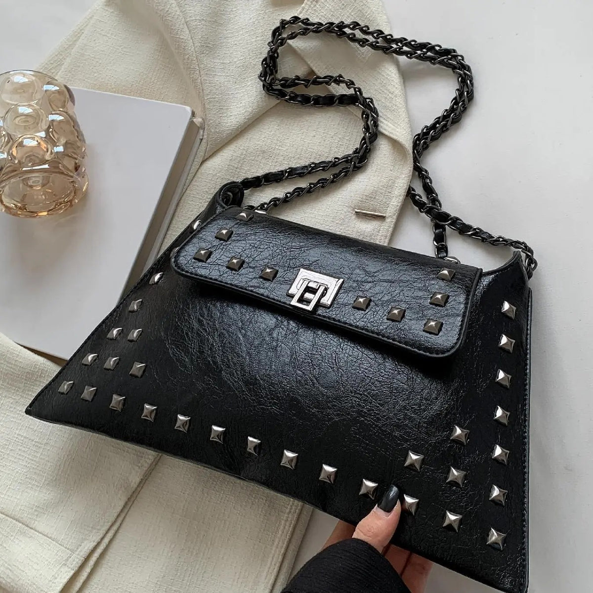 Edgy Rivet Chain Shoulder Bag