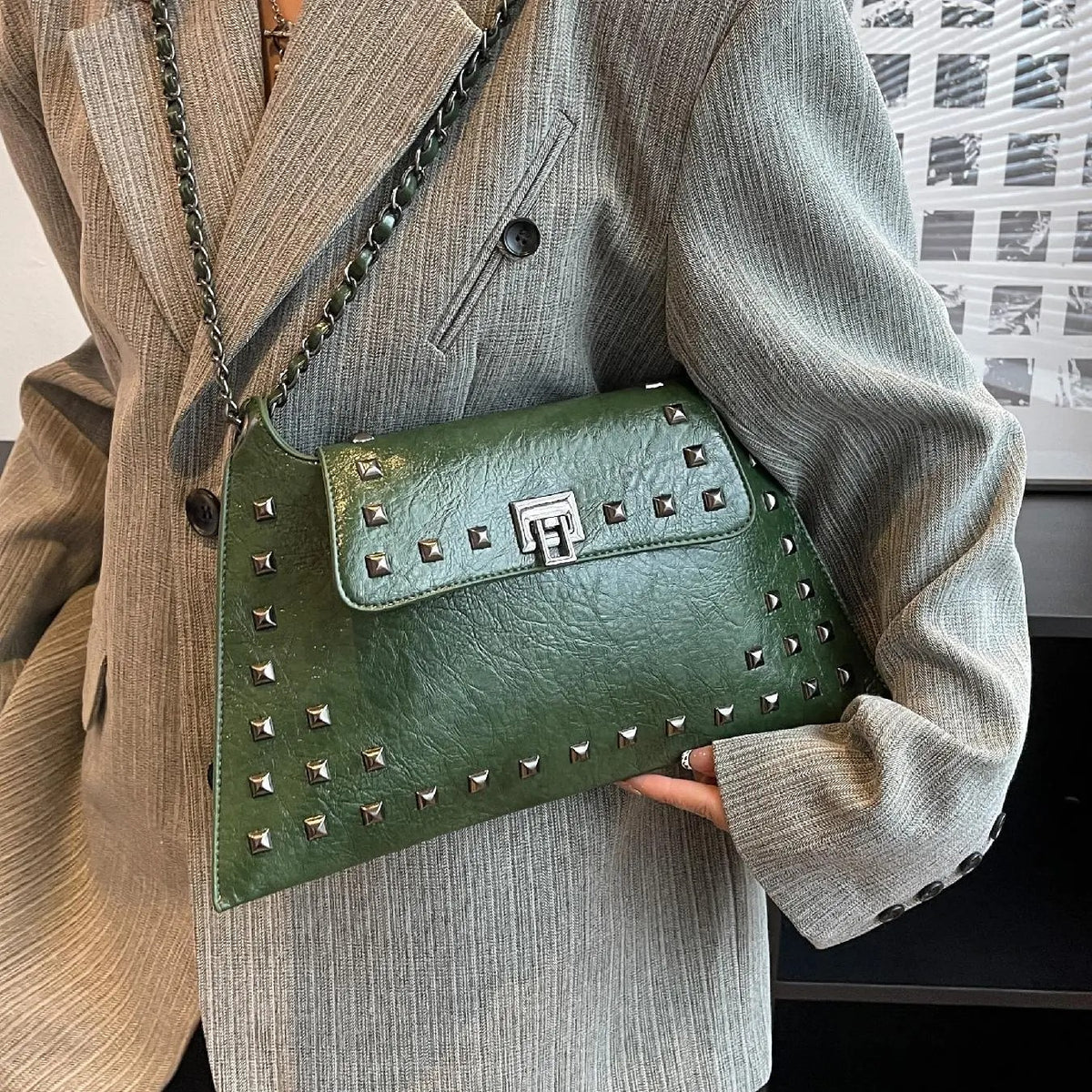 Edgy Rivet Chain Shoulder Bag