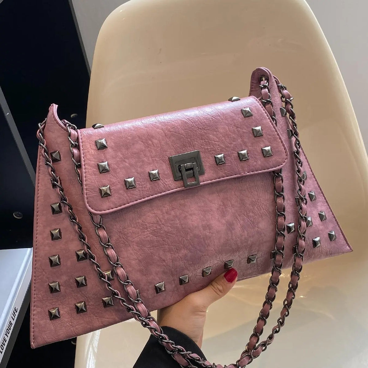 Edgy Rivet Chain Shoulder Bag
