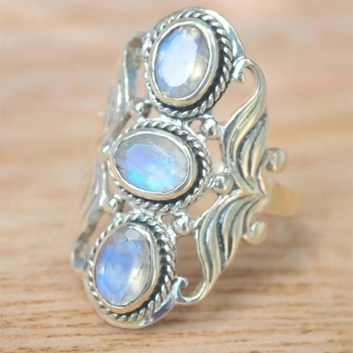 Elegant Vintage Moonstone Triple Ring