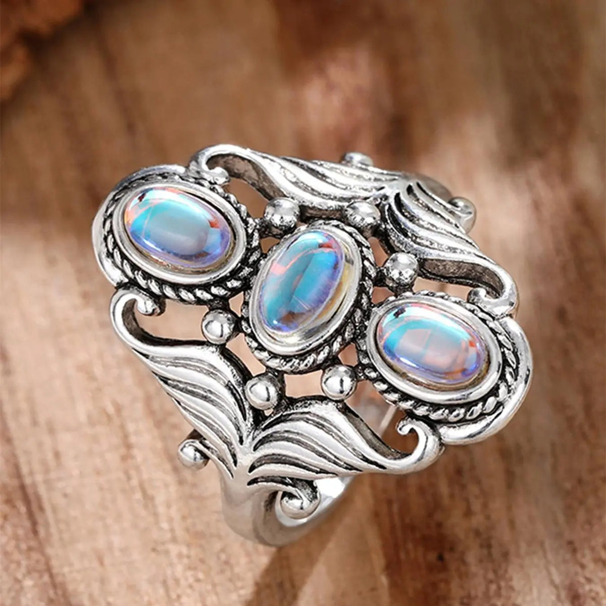 Elegant Vintage Moonstone Triple Ring