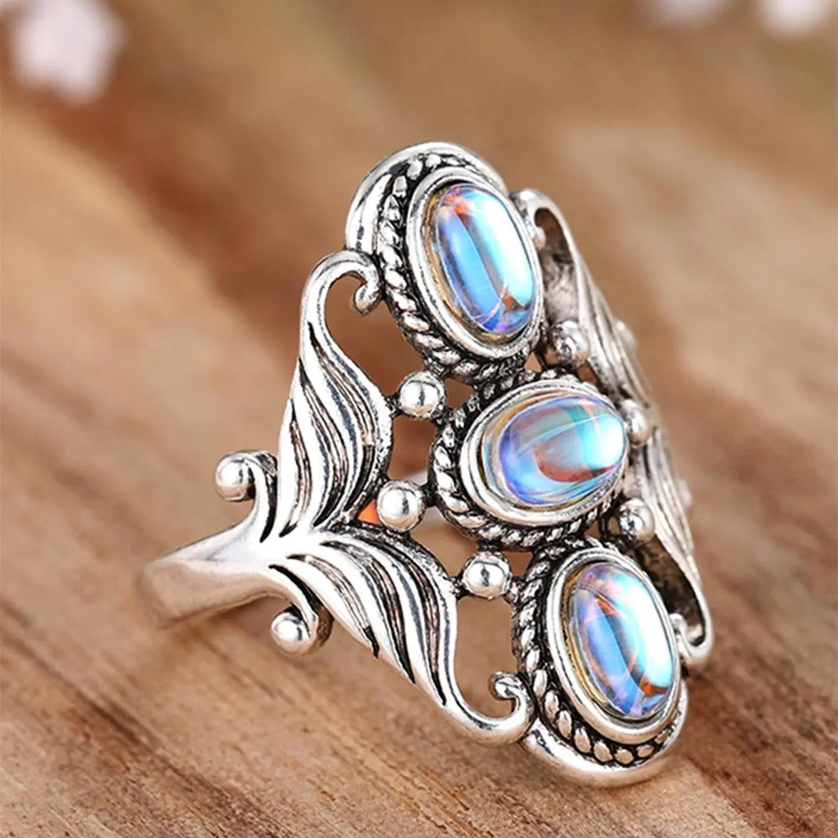 Elegant Vintage Moonstone Triple Ring