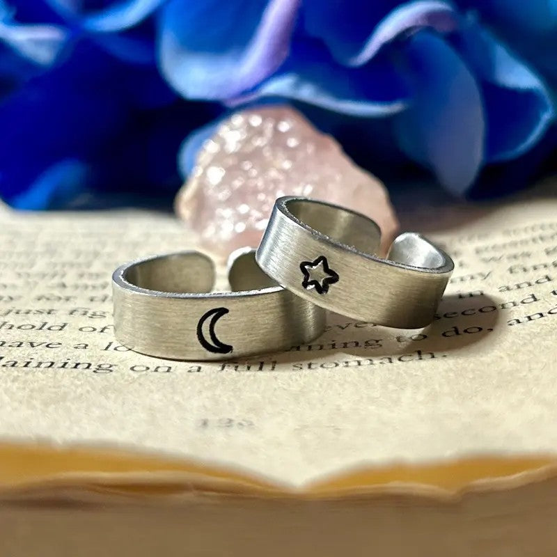 2pc Dainty Moon Star Ring Set