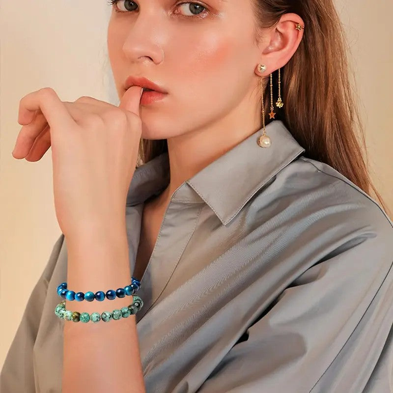 12pc Boho Natural Stone Bead Bracelet Set