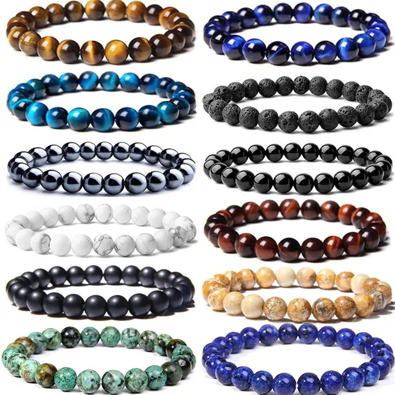 12pc Boho Natural Stone Bead Bracelet Set