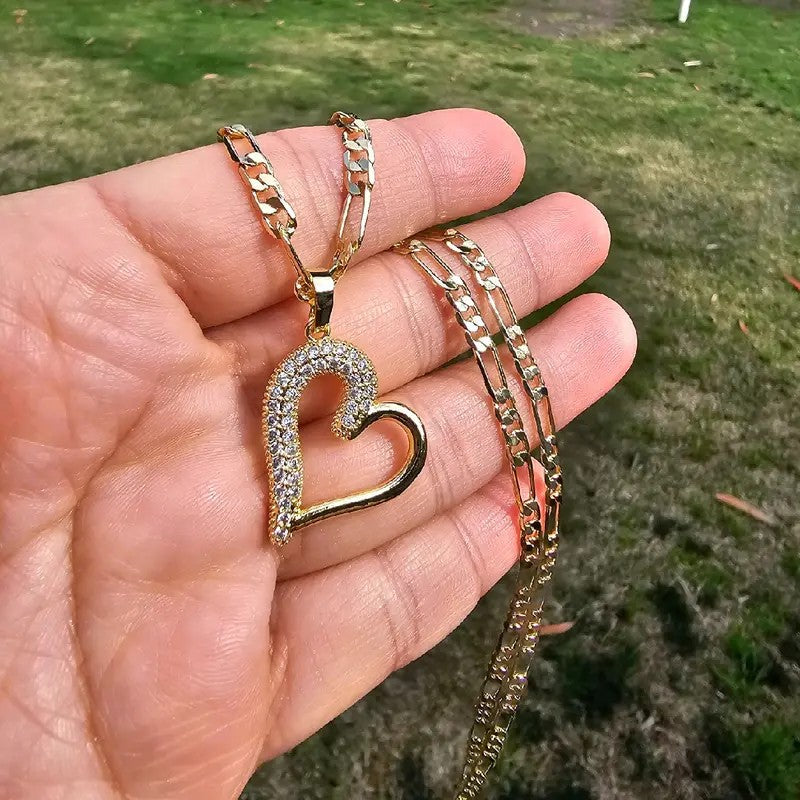 Romantic Paved Heart Figaro Necklace