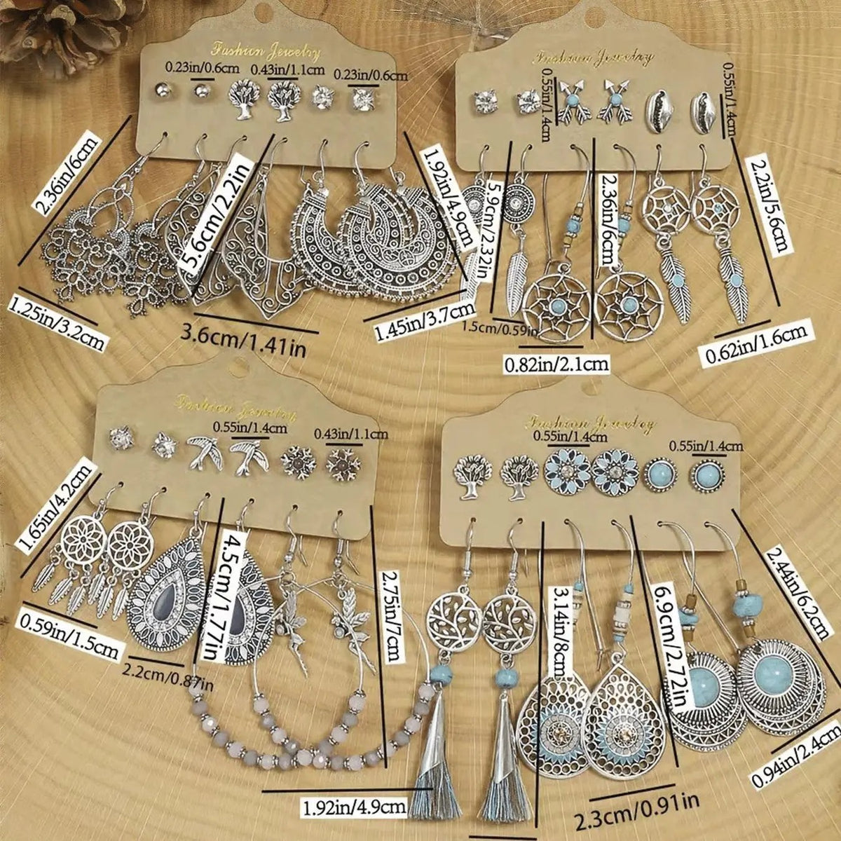 24pc Boho Turquoise mixed Earring Set
