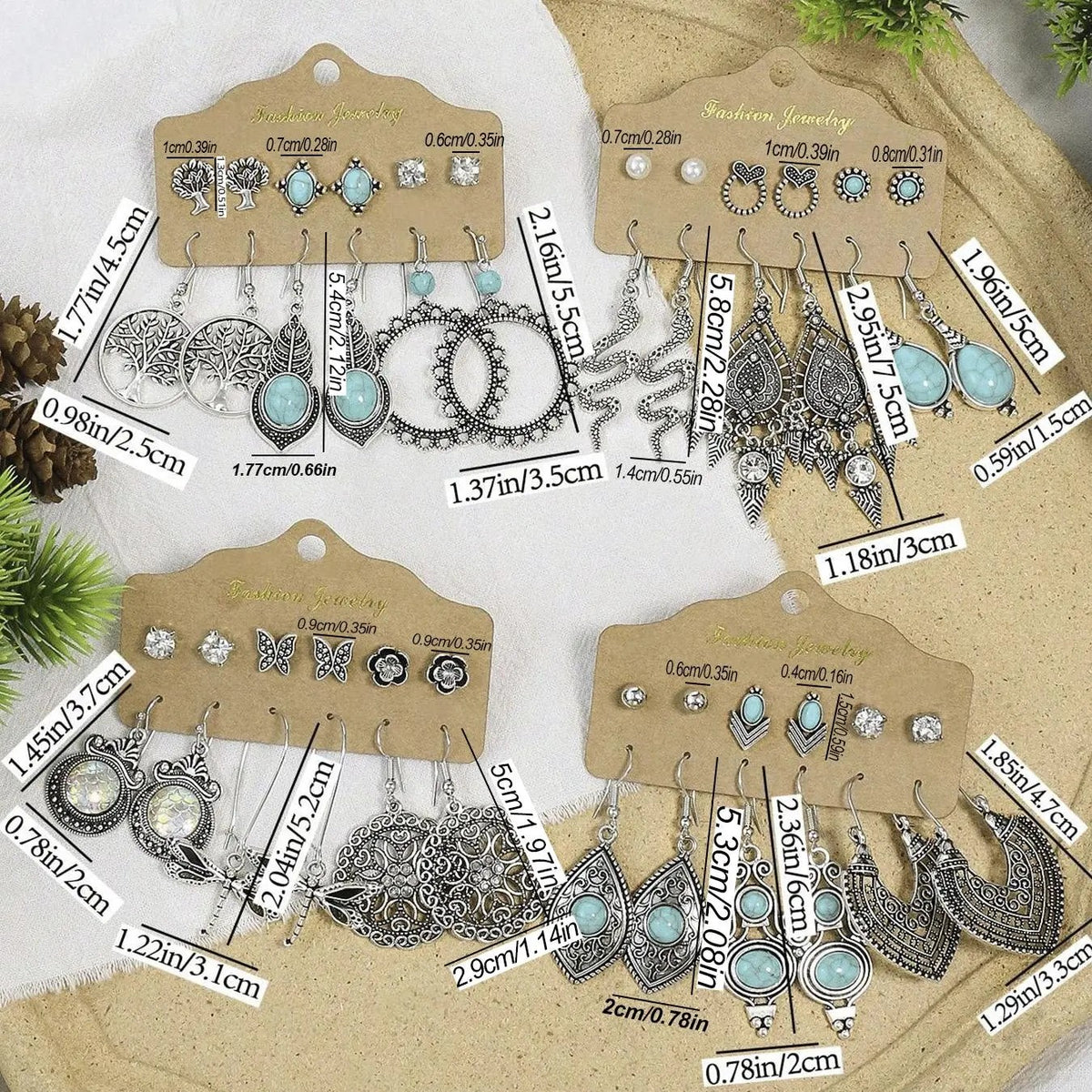 24pc Boho Turquoise mixed Earring Set