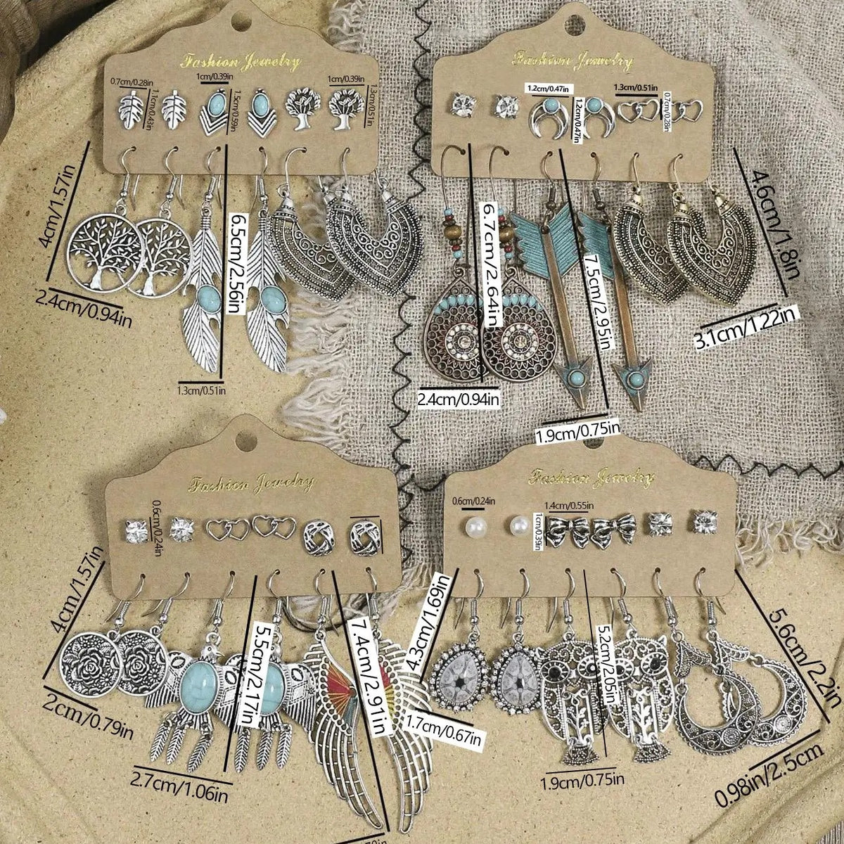24pc Boho Turquoise mixed Earring Set