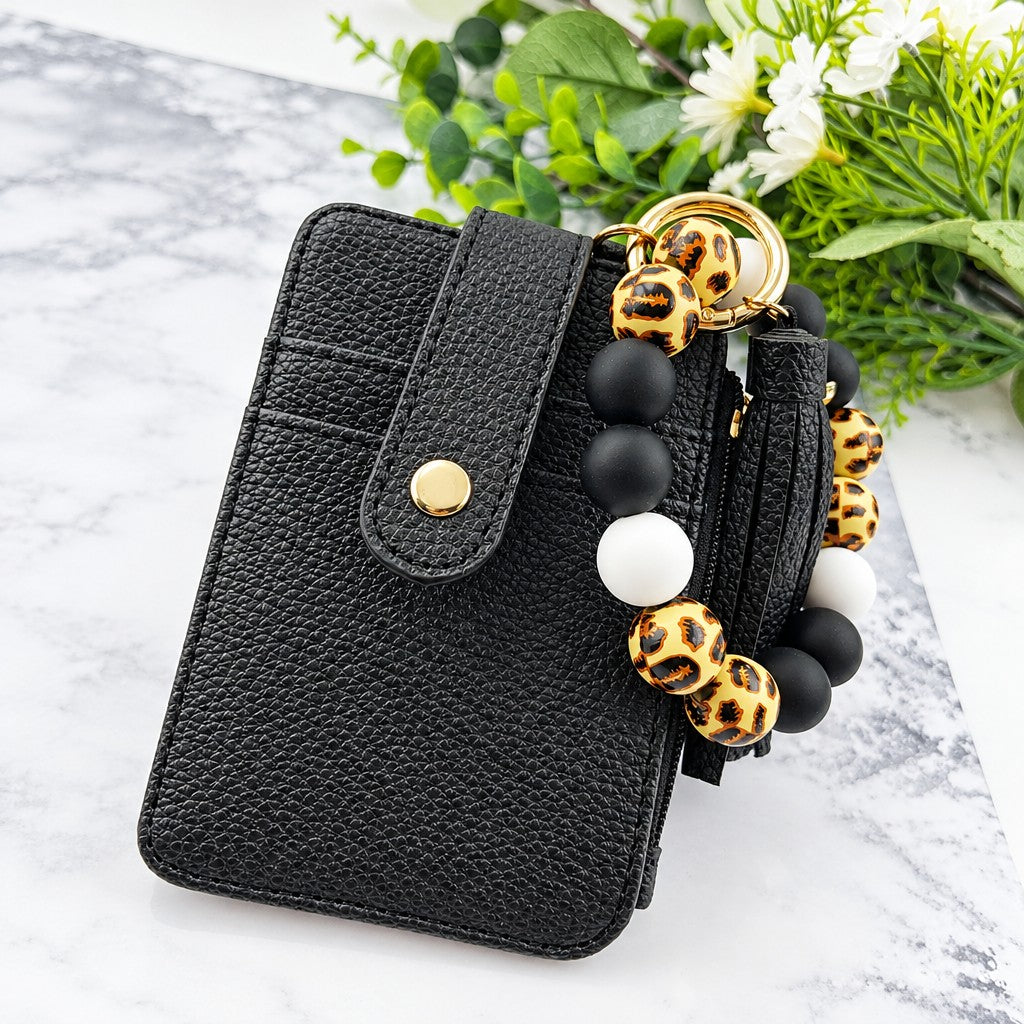 Chic Leopard Bead Card Holder & Keychain Set