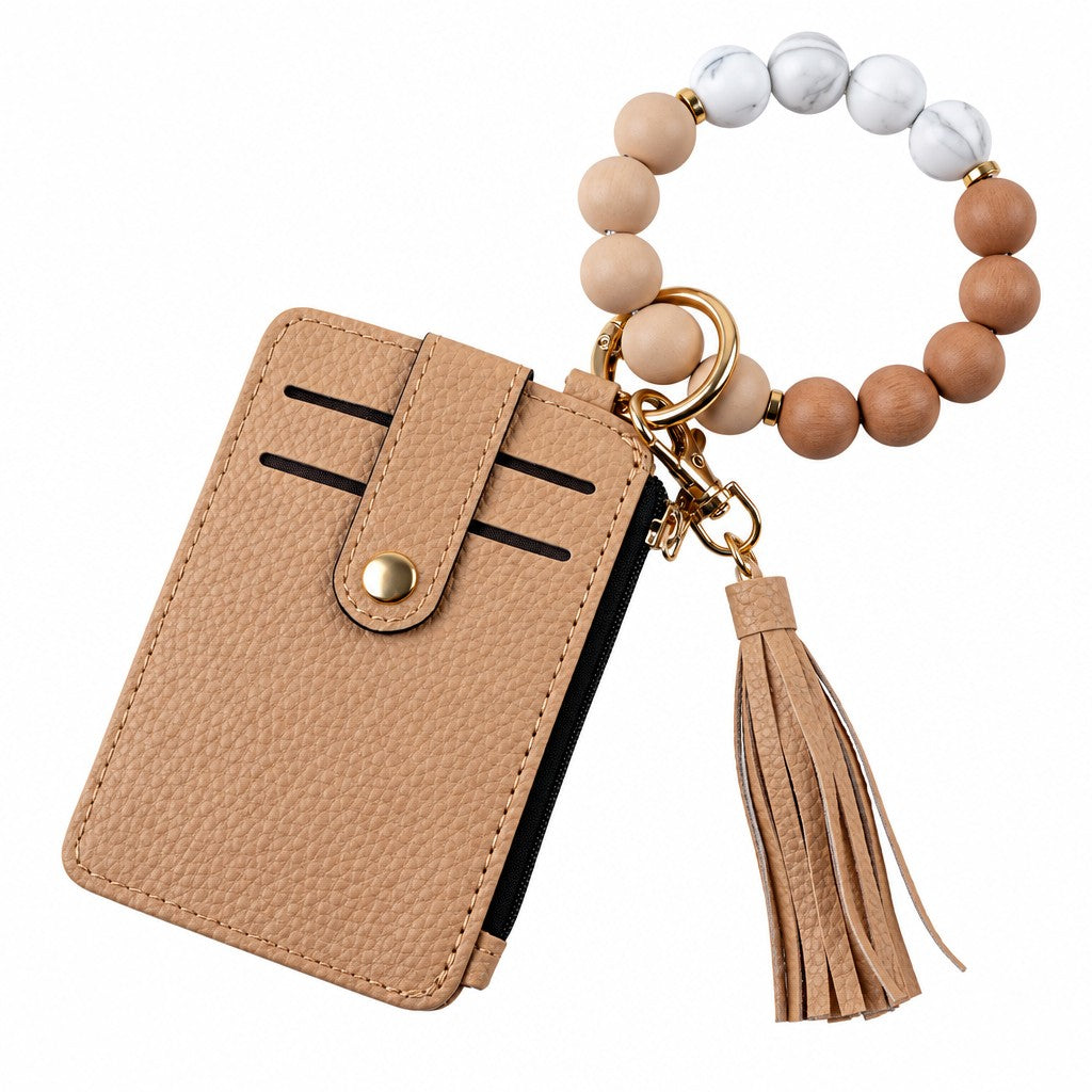 Chic Leopard Bead Card Holder & Keychain Set