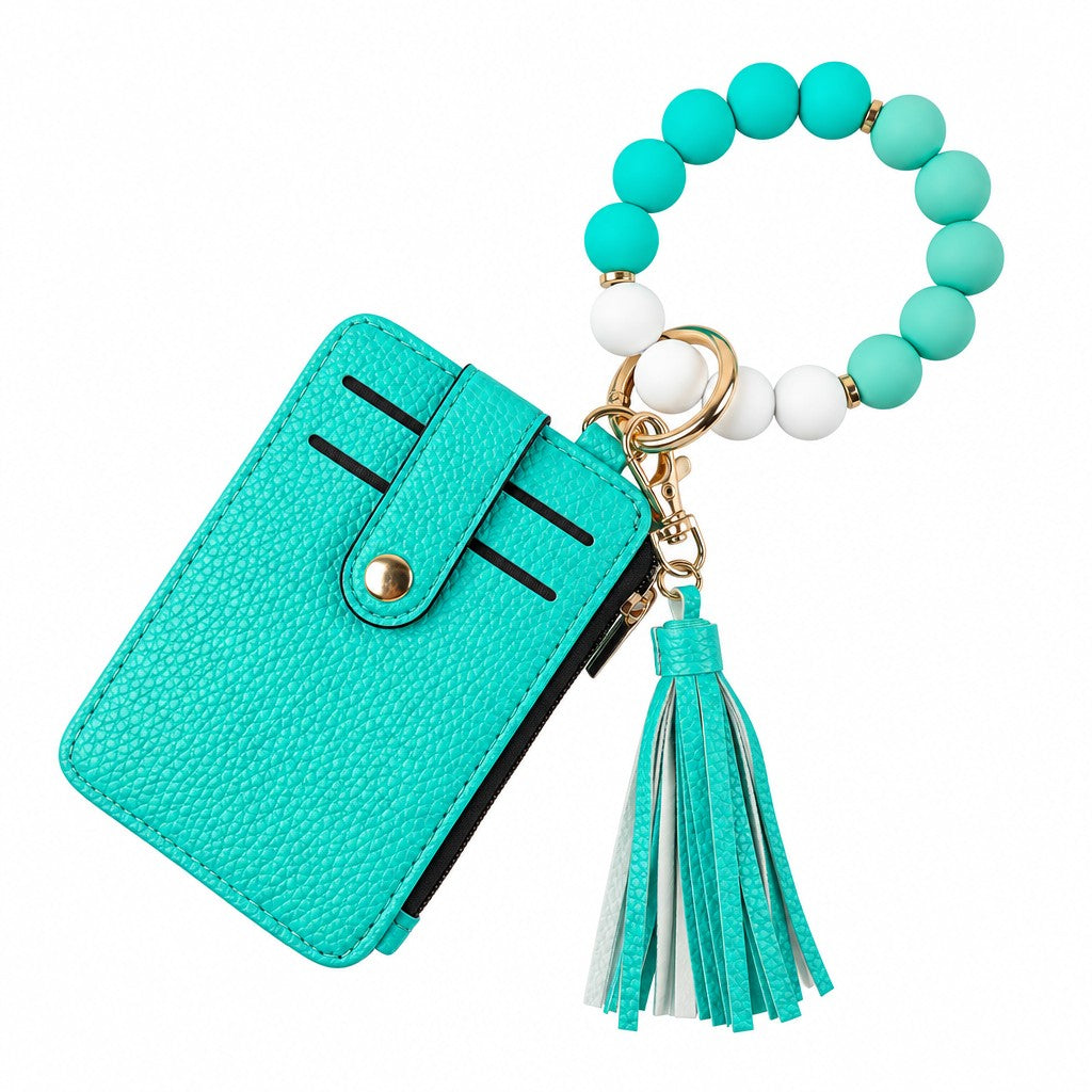 Chic Leopard Bead Card Holder & Keychain Set