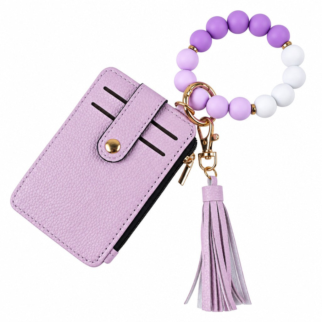 Chic Leopard Bead Card Holder & Keychain Set